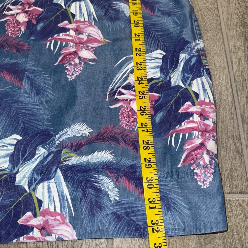Tommy Bahama Dress Small Chambray Tropical Floral Print‎ Sleeveless with Pockets